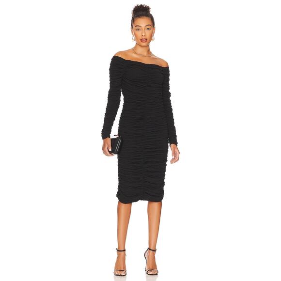 Line & Dot Women's Unlined jersey Off The Shoulder Kelly Dress Black Size M NWT - Picture 1 of 13